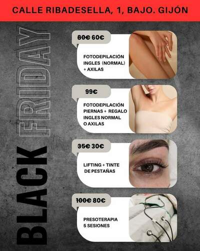Black Friday 2025 Centro de Estética Mercedes Patallo (Gijón) Tratamientos faciales, corporales y cosmética